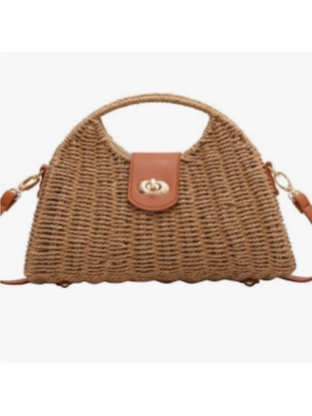 Straw Hand-woven Top-handle Crossbody Tote Bag - Picture 1 of 8